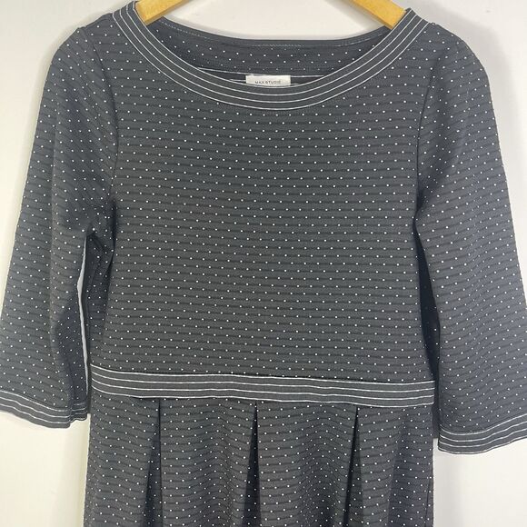 Max Studio Jersey Knit Dress Polka dot Black & White Fit & Flare 3/4 Sleeve M - Picture 5 of 10